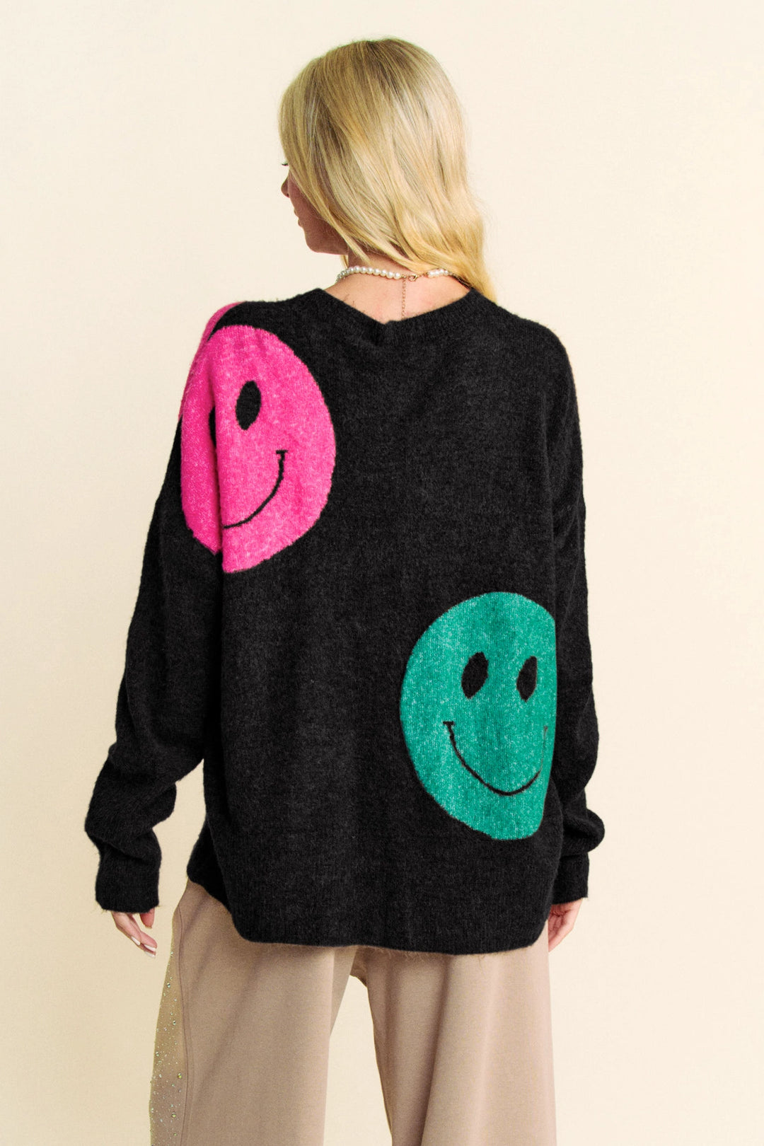 Smile Printed Loose Fit Knit Sweater