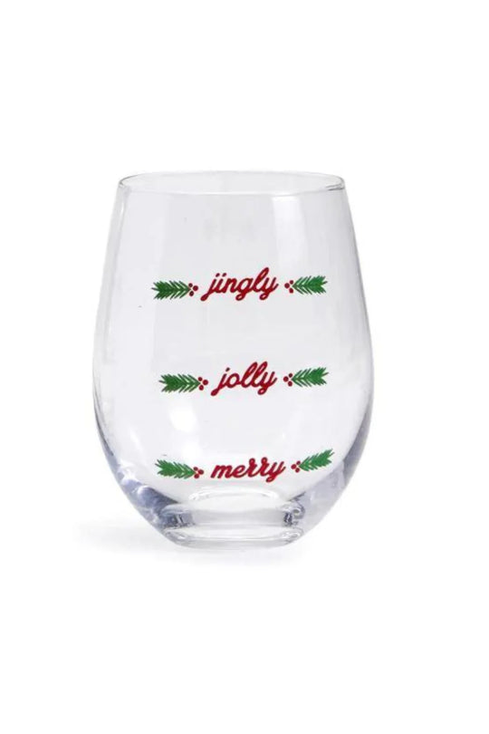 "Jingly, Jolly, Merry" Stemless Wine Glass