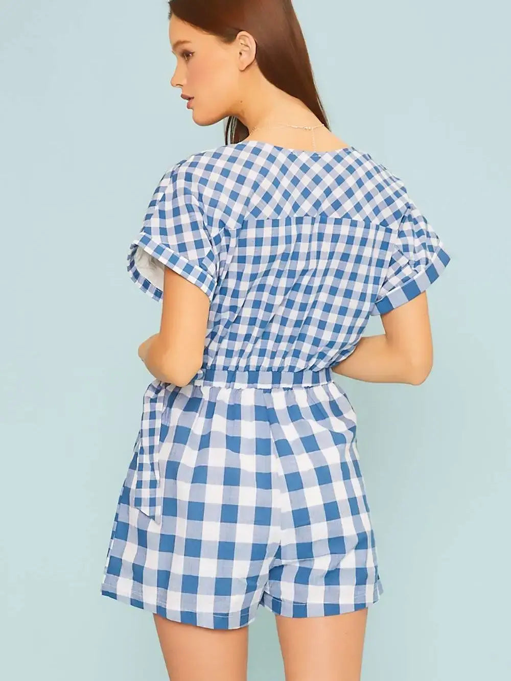 Overwrap Gingham Mixed Romper