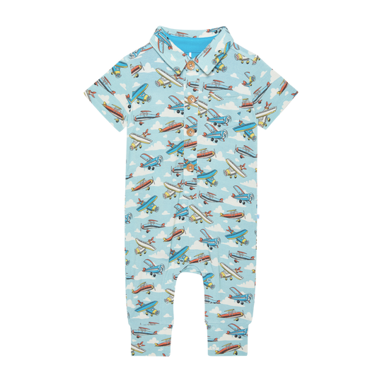 Posh Peanut - Posh Planes Short Sleeve Henley Romper