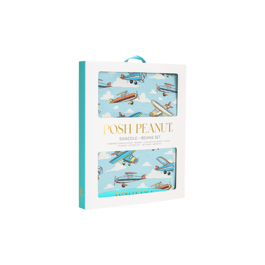 Posh Peanut - Posh Planes Swaddle And Beanie Set