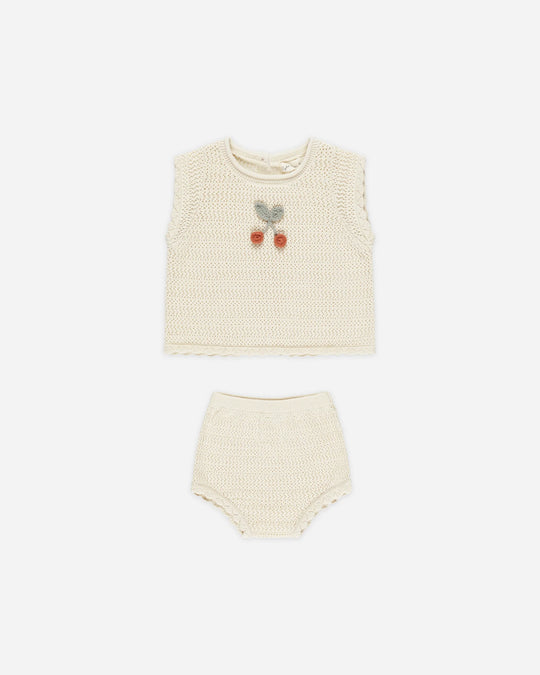 Rylee + Cru - Cherries Scallop Knit Baby Set