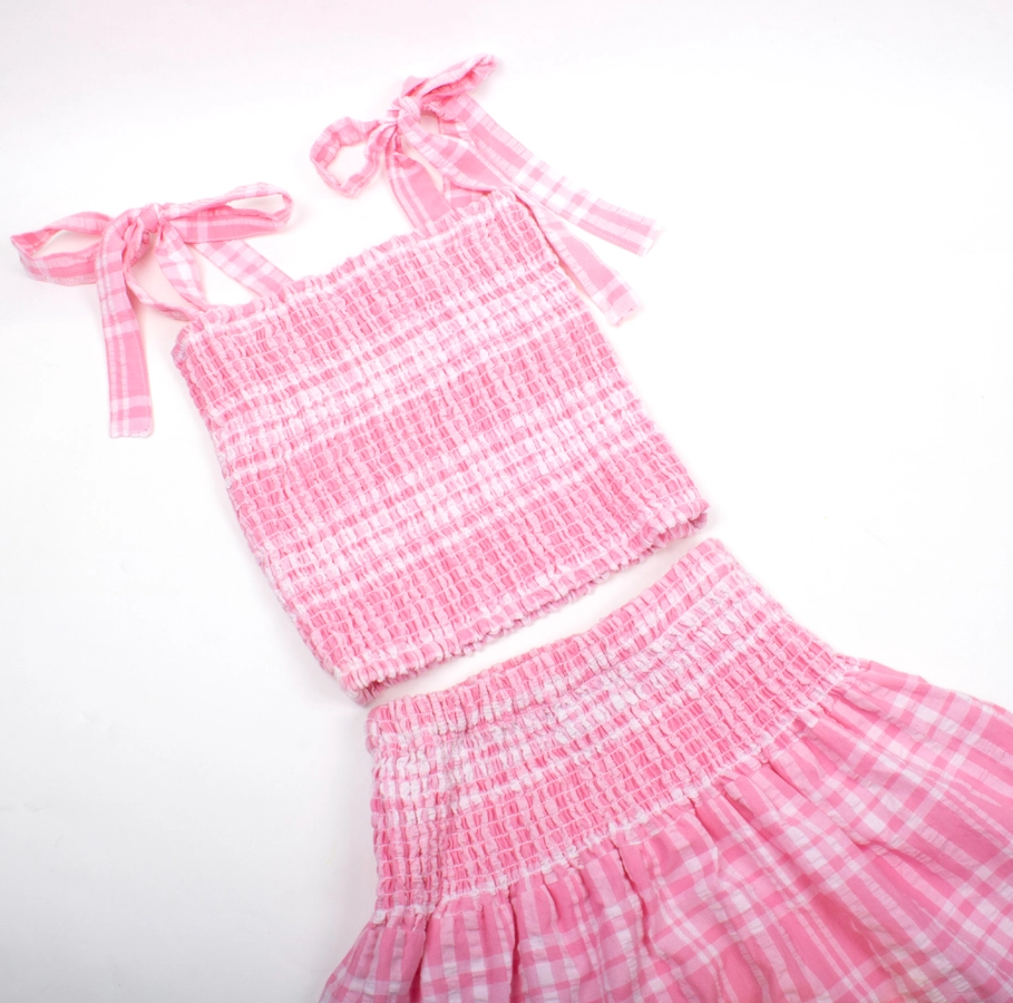 Pucker Pink Smocked Tie Top & Skirt Set