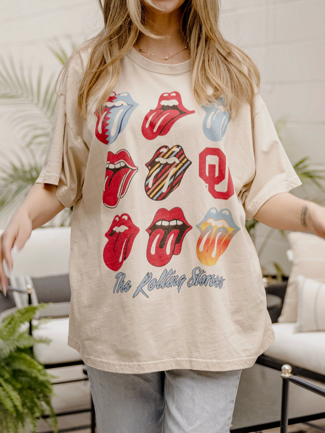 OU Sooners Rolling Stones Licks Over Time Off White Tshirt