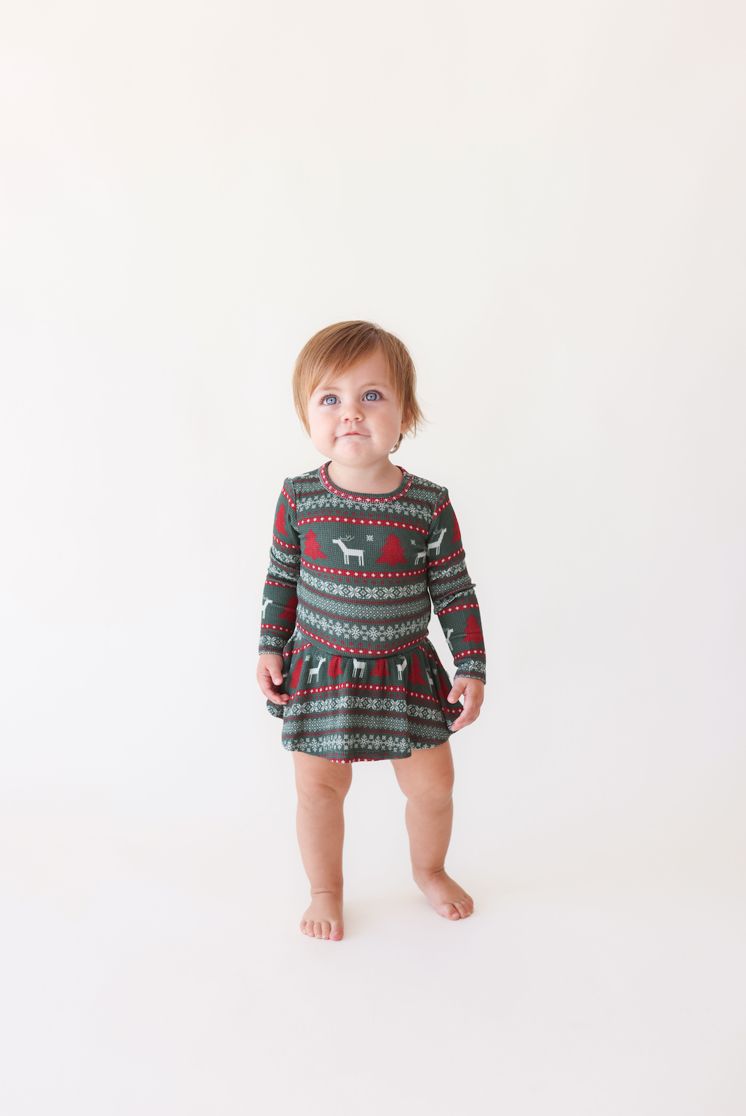 Holiday Fair Isle - Long Sleeve Basic Twirl Skirt Bodysuit