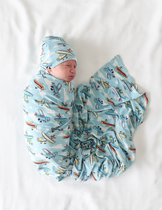 Posh Peanut - Posh Planes Swaddle And Beanie Set