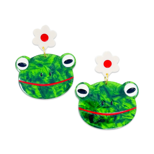 Frog and Flower Earrings