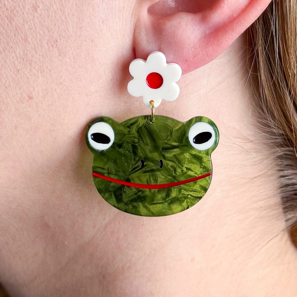 Frog and Flower Earrings