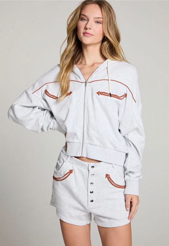 Western Details Zip-Up Hoodie