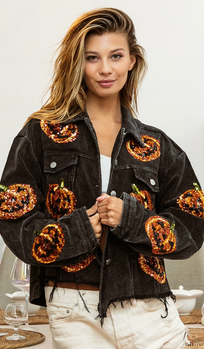 Pumpkin Sequin Corduroy Jacket