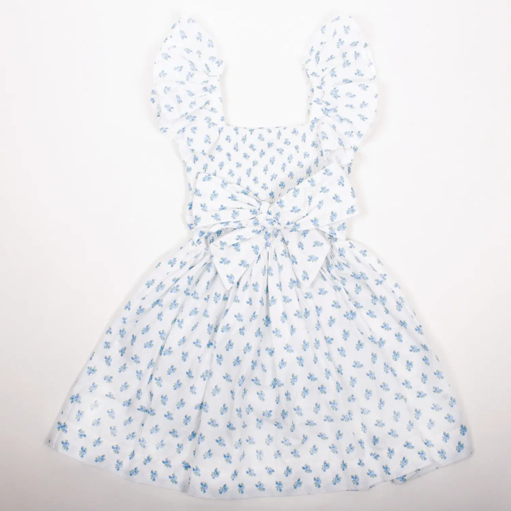 Blue Rose Bow Back Smocked Mini House Dress