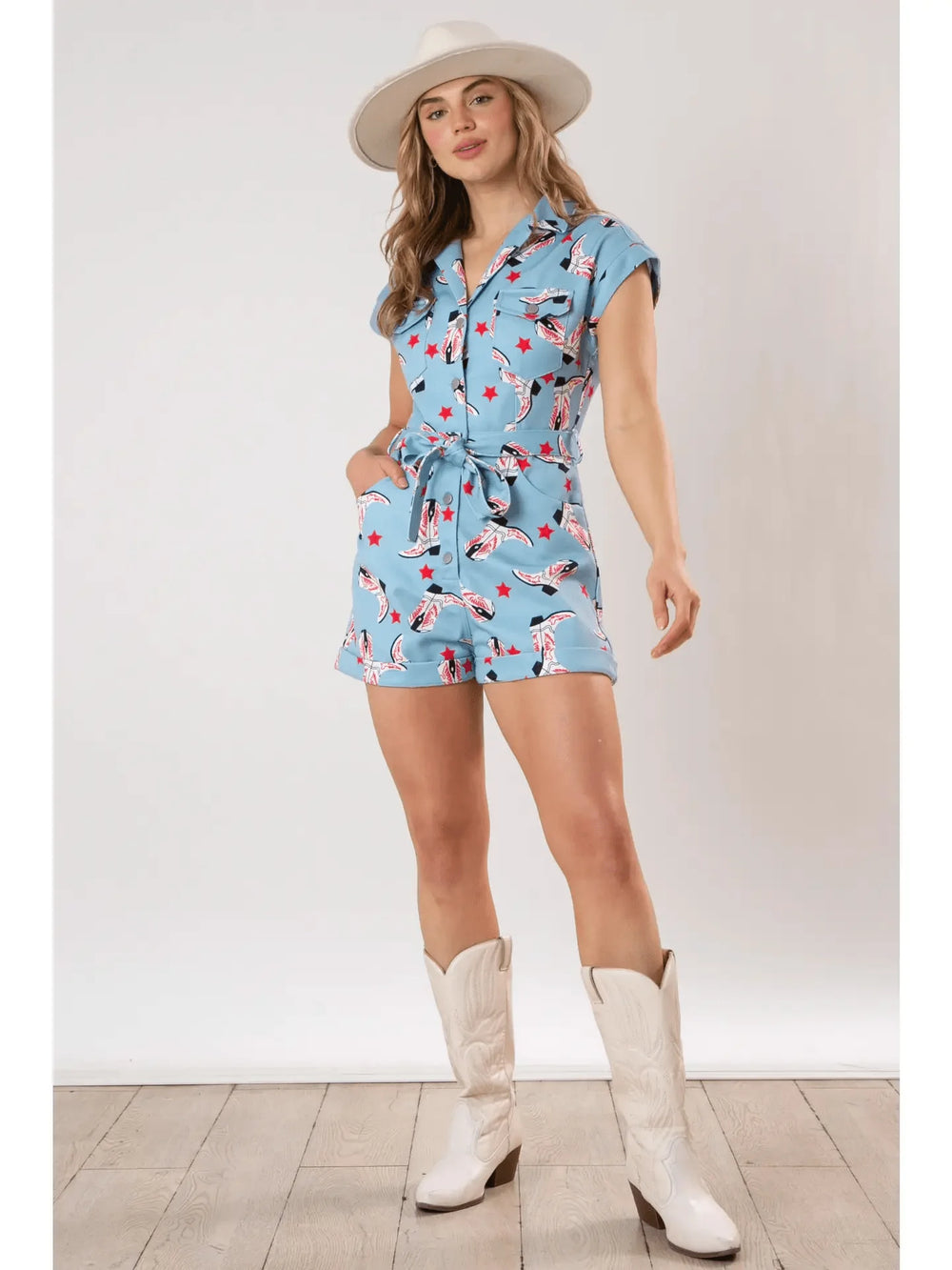 All Over Boots Print Romper