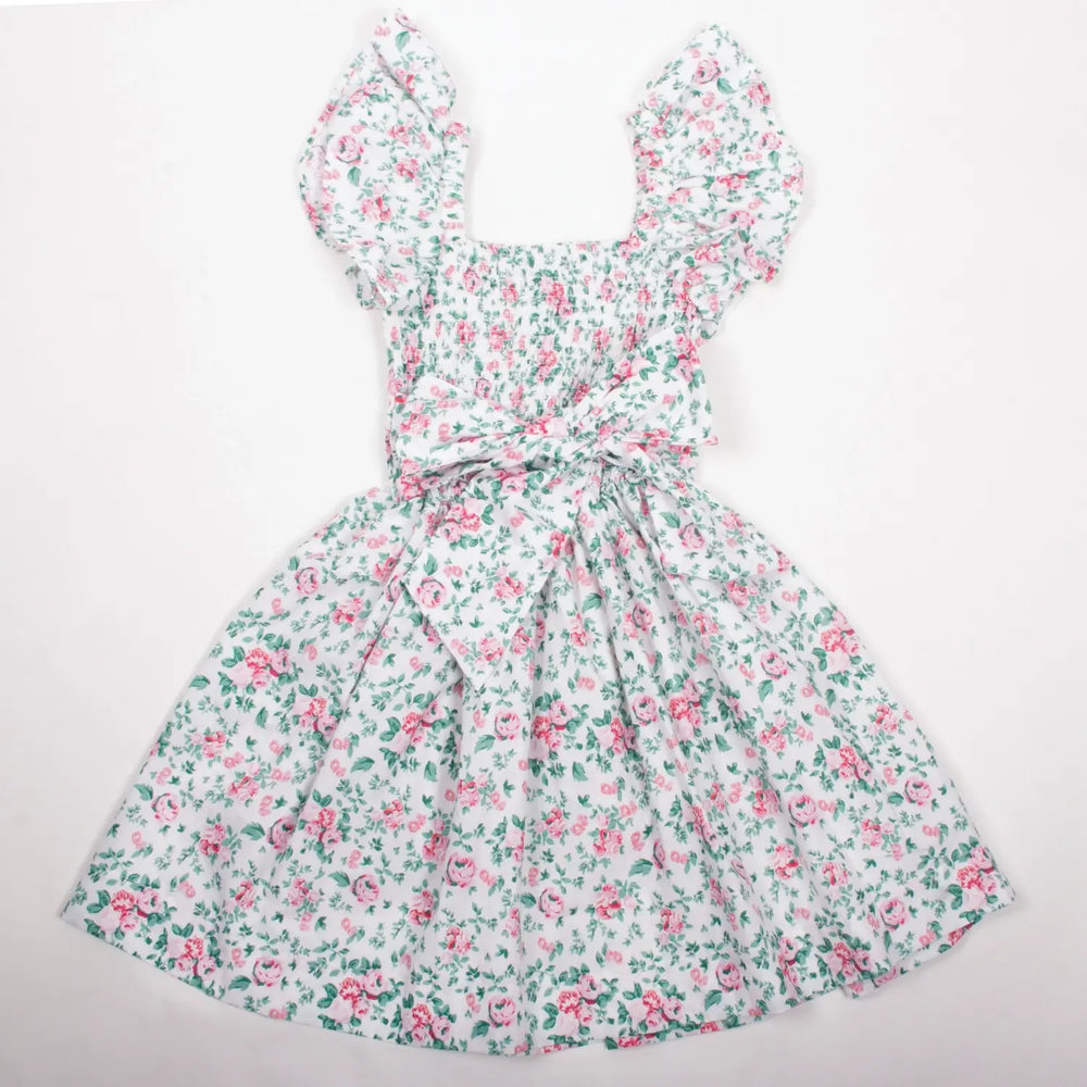 Cottage Rose Bow Back Smocked Mini House Dress