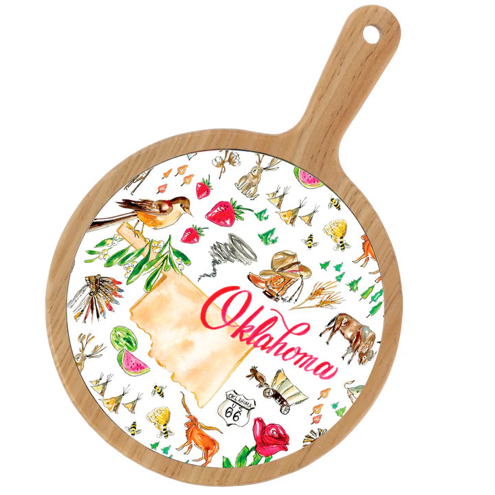 Oklahoma Rosanne Beck Bamboo and Ceramic Cheese Board