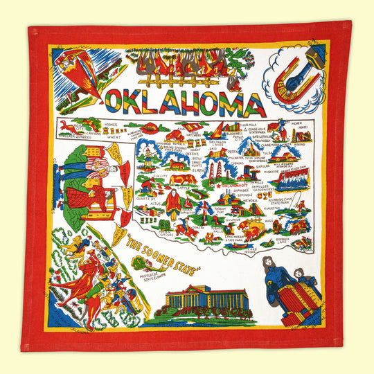 Oklahoma Map Retro Flour Sack Kitchen Towel