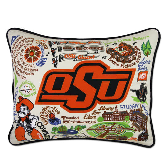 Oklahoma State University Hand Embroidered Pillow