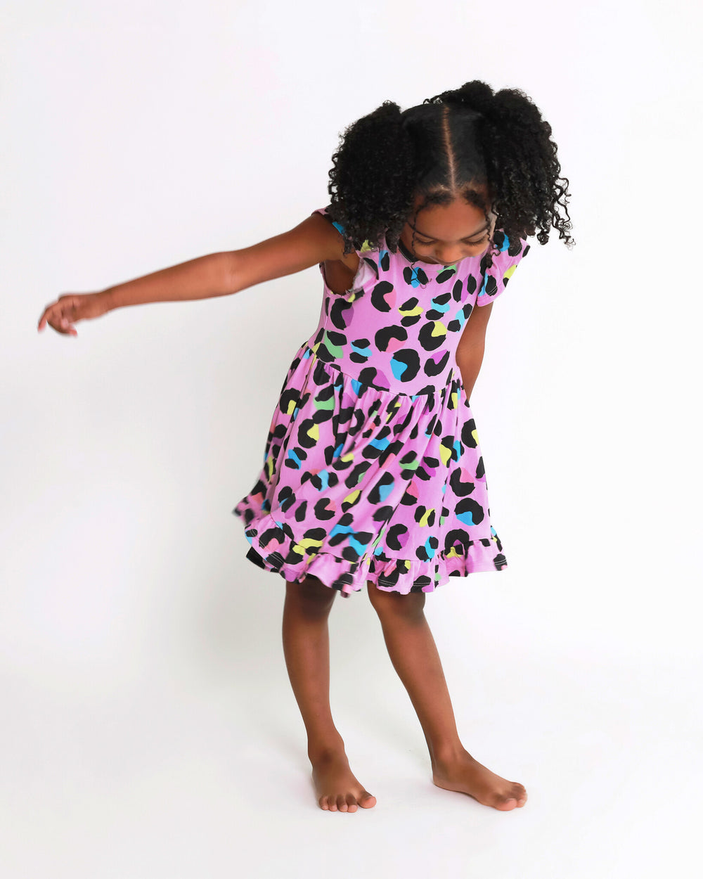 Electric Leopard - Cap Sleeve Ruffled Twirl Dress