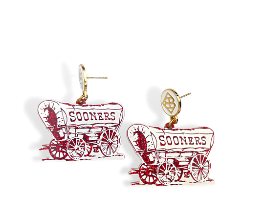 White and Crimson Glitter Sooner Schooner Earrings